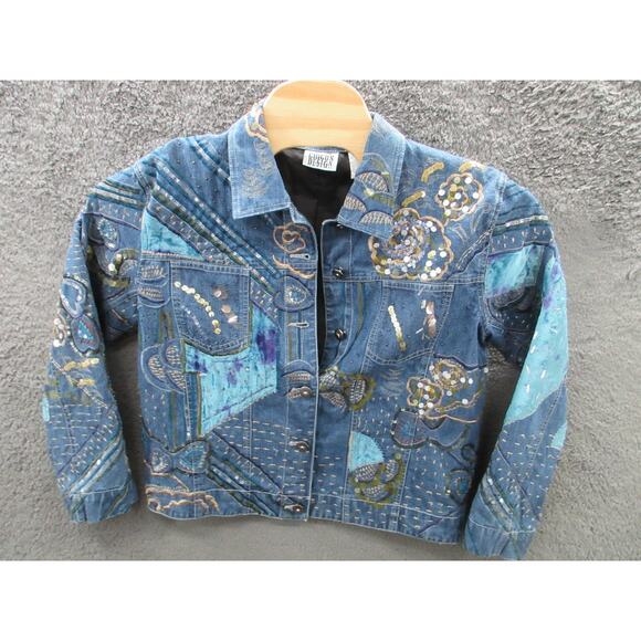 Chico's Design Embroidered Embellished Size 2 (Large) Boho Denim Jacket - Picture 1 of 16